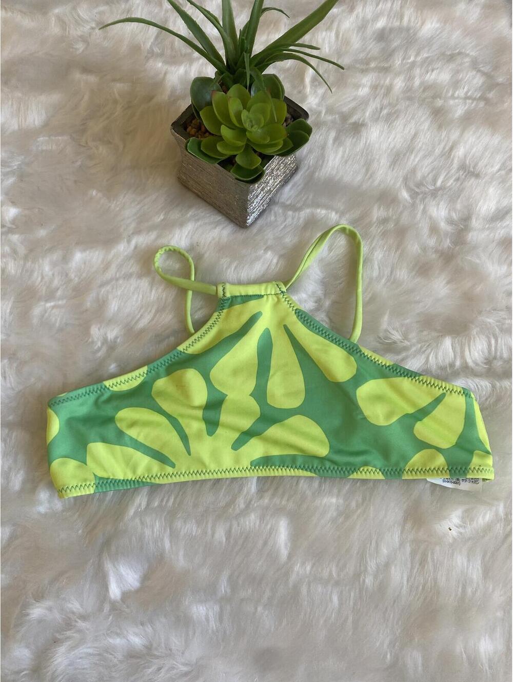 Zara Green Yellow Patterned Girl Bikini Top Adjustable Size9